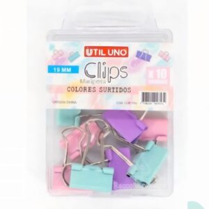 Clip Binder - Aprieta Papel Colores Pasteles 19mm x10 unidades - UTIL UNO