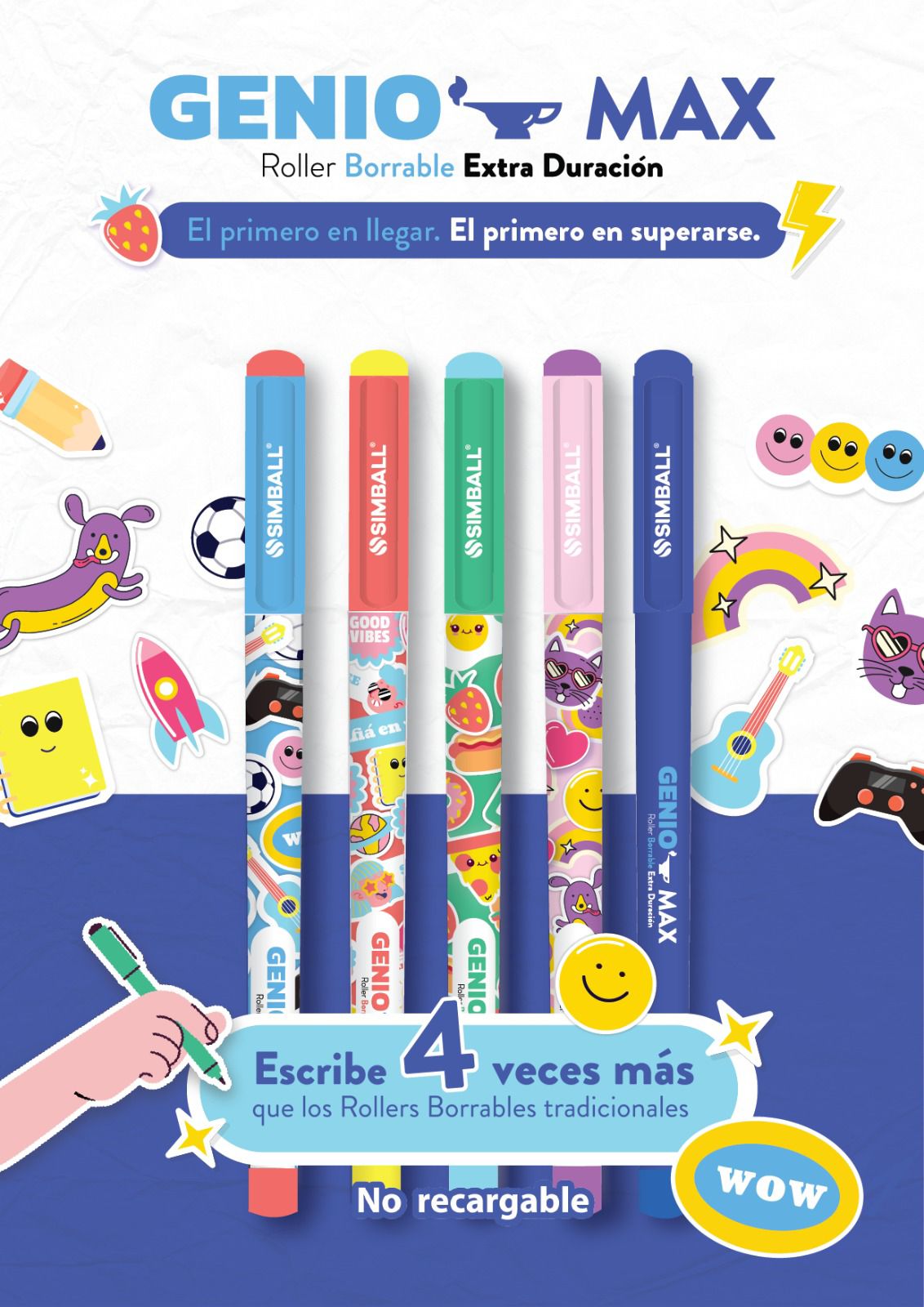 Roller Borrable Descartable GENIO MAX Azul - x12 unidades - SIMBALL - Image 3