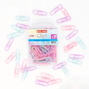 Clips Colores Pasteles Surtidos 28mm x80 unidades -UTIL UNO