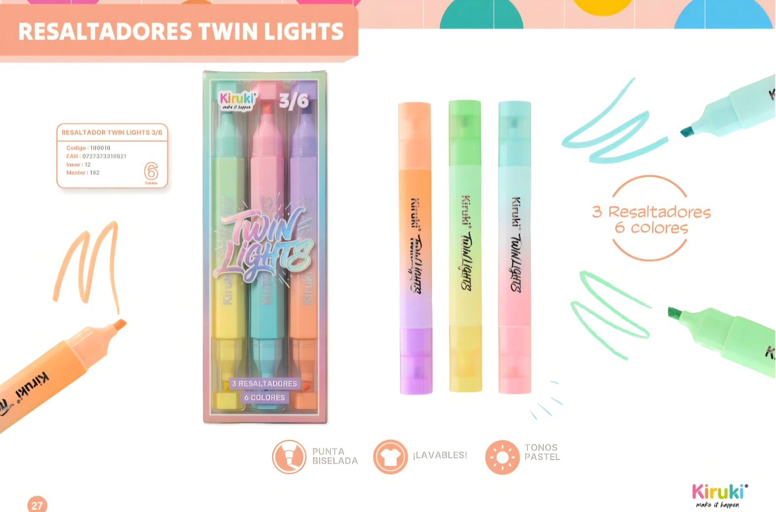 Resaltador Twin Light Doble Punta x3/6 Colores - KIRUKI - Image 2