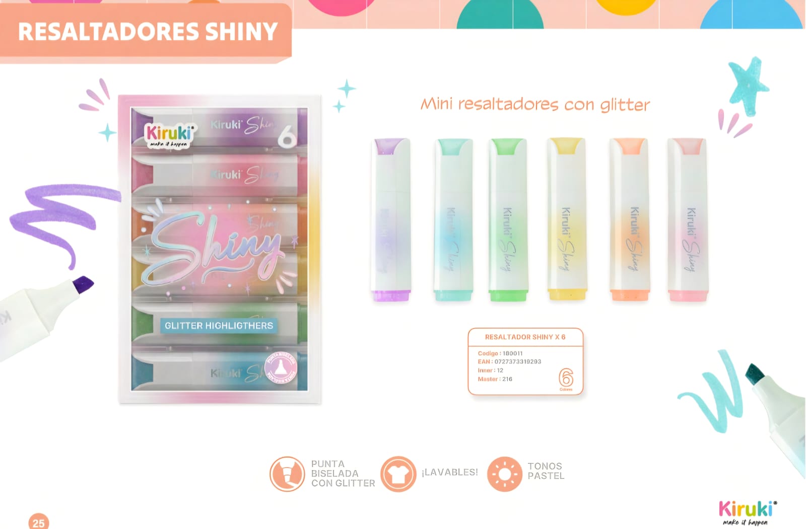 Mini Resaltador Shiny x 6 colores C/ Glitter - KIRUKI - Image 2