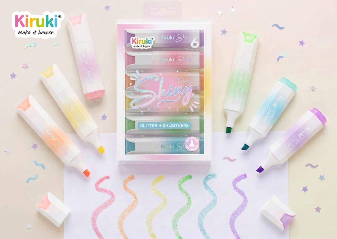 Mini Resaltador Shiny x 6 colores C/ Glitter - KIRUKI